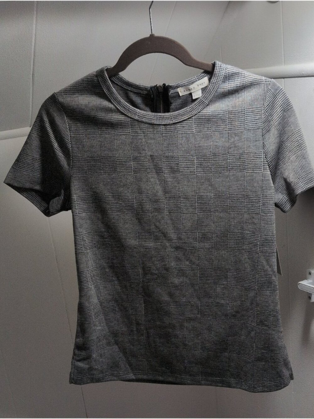 Women’s Gray Glen Check Short Sleeve Tee with Back Zip